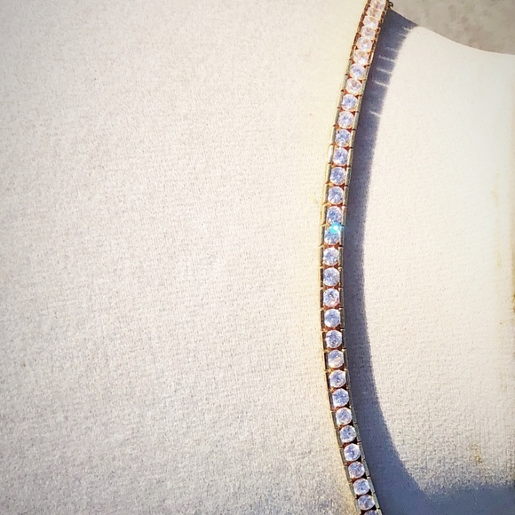 VTG Channel Set Crystal Gold Over Sterling Silver Tennis Bracelet - Picture 2 of 7